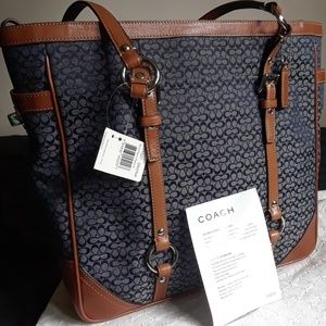 Coach Signature Collection Silver/Navy/Nat Tote